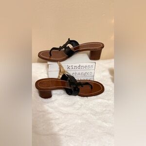 Tory Burch Black Leather Logo Thong Sandals